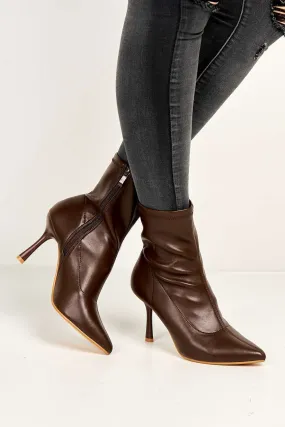 Aayat Pointed Toe Heeled Boots in Brown