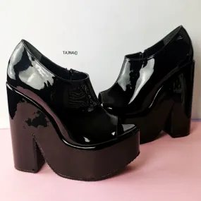 Black Patent Peep Toe Ankle Wedges