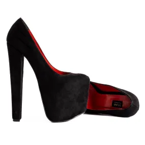 Black Suede Chunky High Heel Pumps