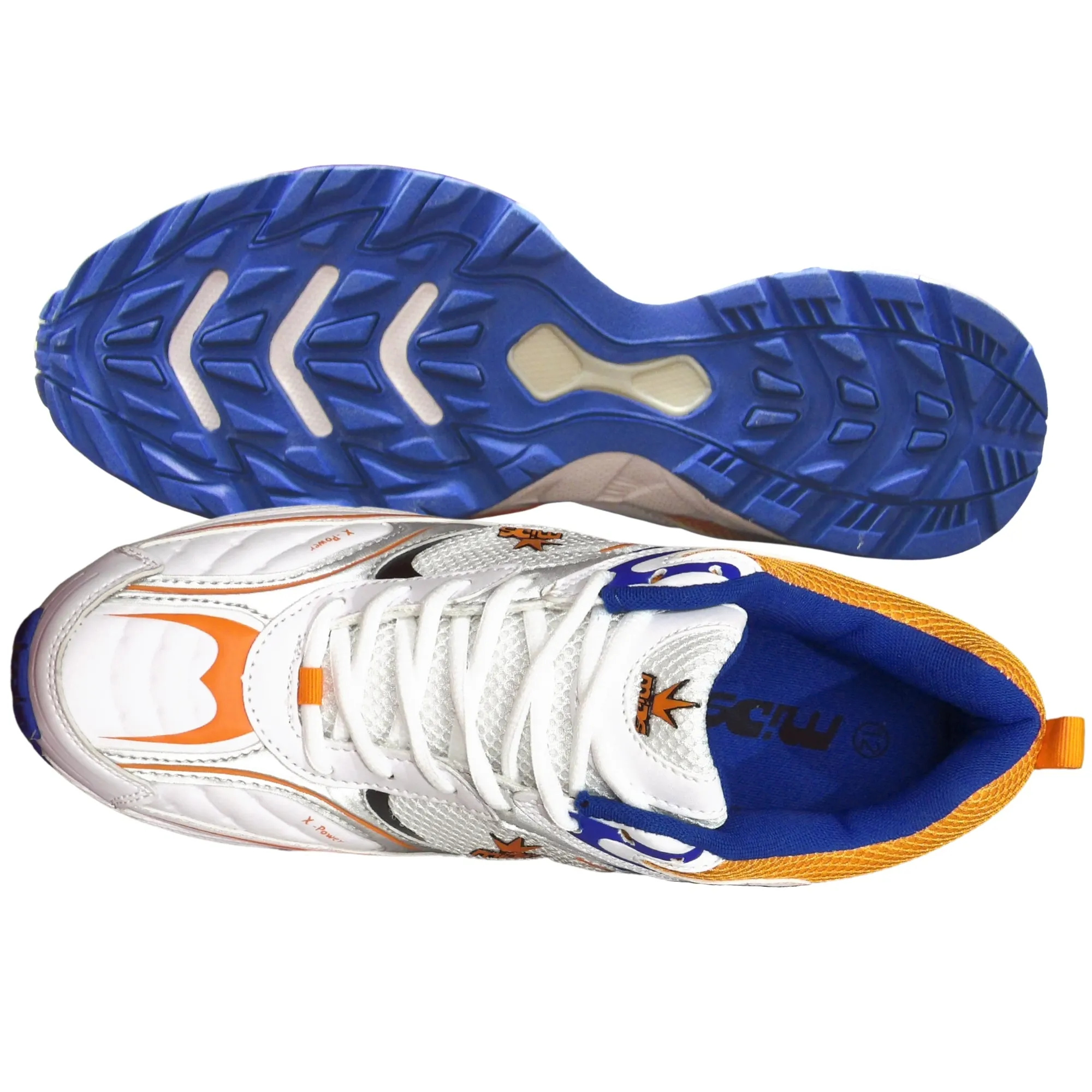 Mids Shoes, X-Power Cricket Shoes, White/Orange/Royal Blue