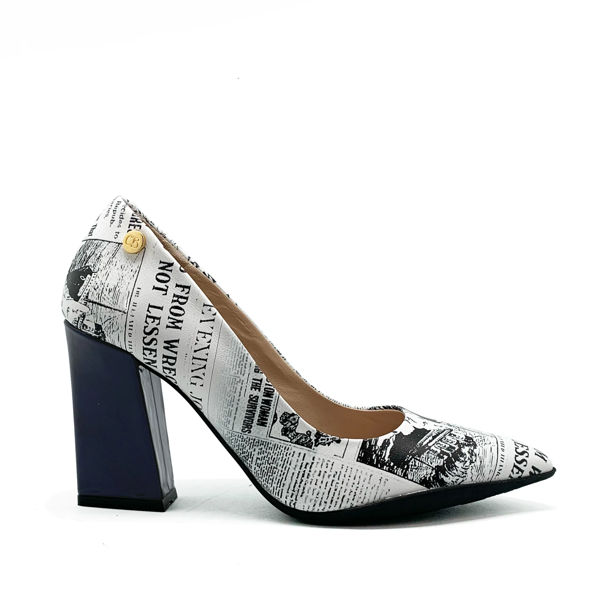 Pailette - White Newsprint/Navy-Black Sole