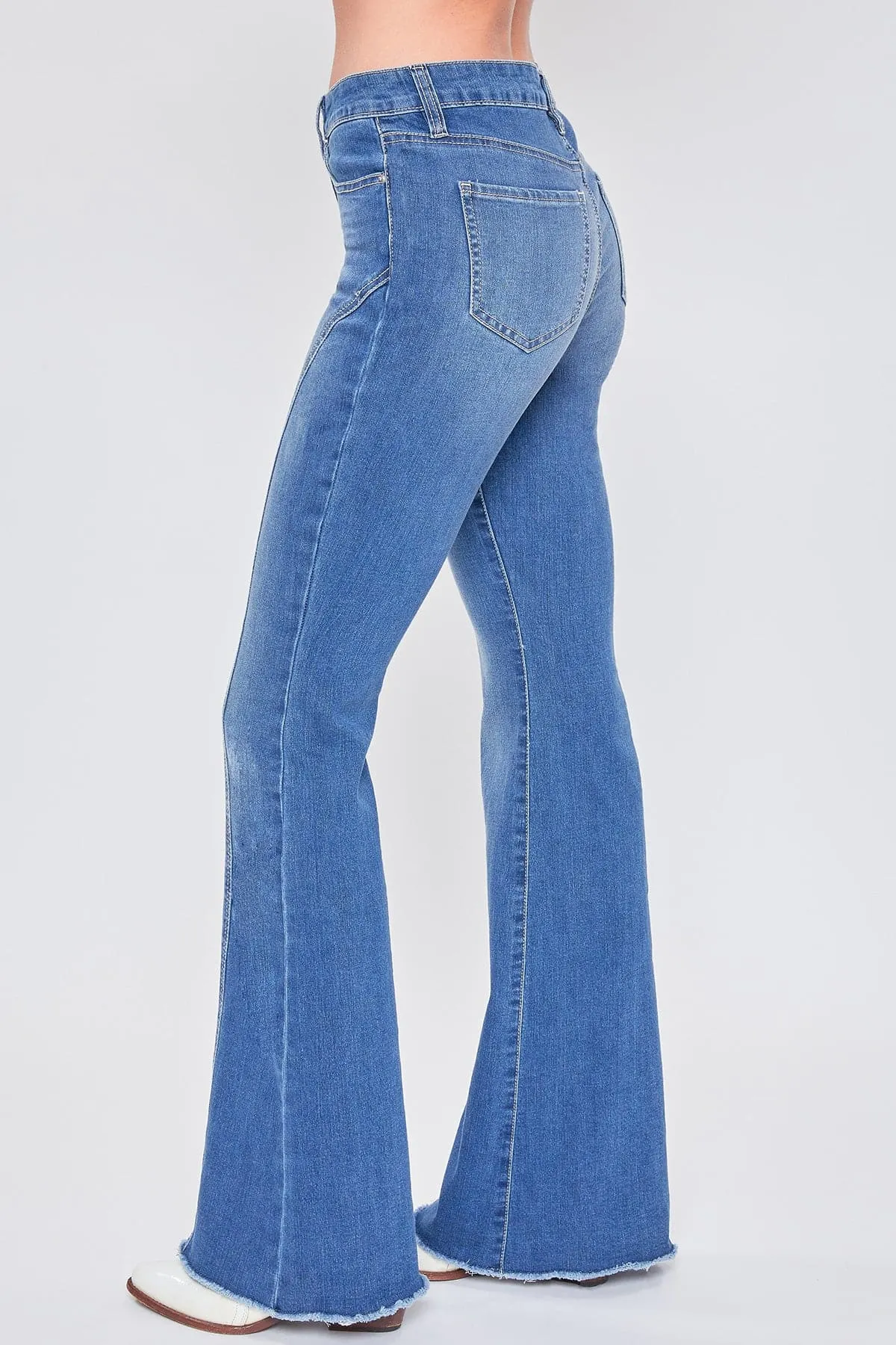 Women's Frayed Hem Flare Jeans With Curved Front Seam